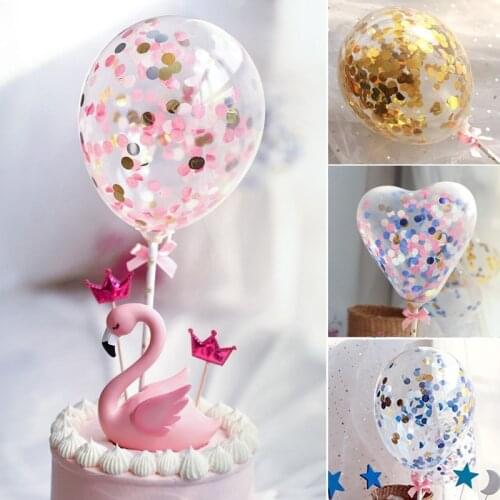 5 inch heart bow confetti balloon cake topper birthday cake decoration baby shower kids birthday party wedding favor supplies