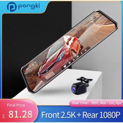 Pongki B300 10 Inch Touch Screen Front 2.5K 1440P Dash Cam Streaming Mirror Recorder HD Night Vision Parking Surveillance Camera