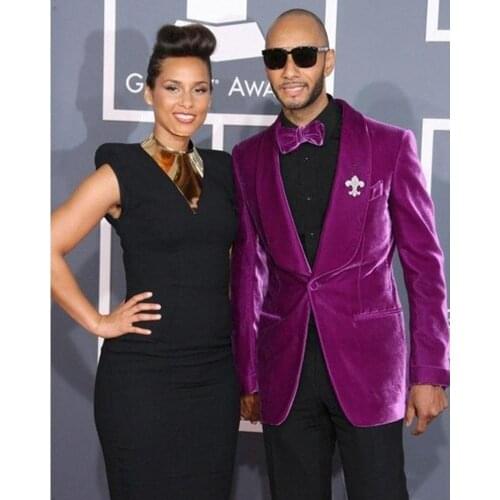 High Quality One Button Fuchsia Velvet Groom Tuxedos Shawl Lapel Groomsmen Men Blazers Suits (Jacket+Pants+Tie) NO:456