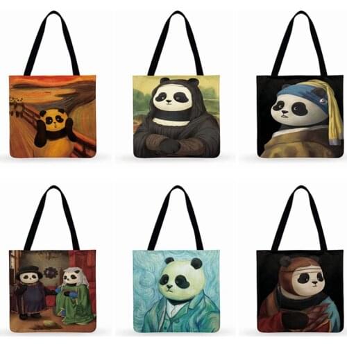 Funny Panda Painting Printed Bag Women Casual Tote Ladies Shoulder Bag Foldable Shopping Bag Fashion Beach Bags Women Handbags