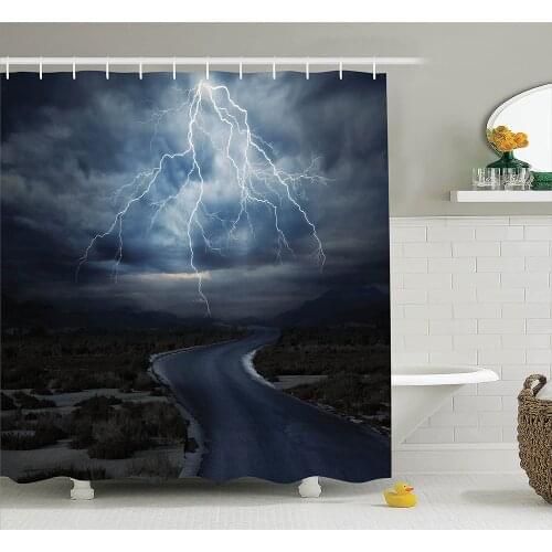 Lake House Shower Curtain Thunderstorm Over The Road Vibrant Strong Beam Before The Sky Blows Weather Wall Decoration Curtains