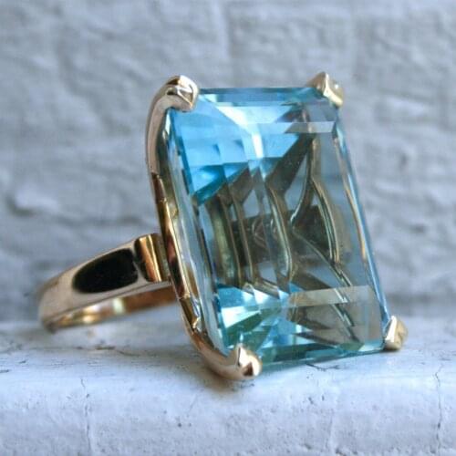 Womens S925 Silver Sea Blue Zircon Ring Engagement Wedding Gift Jewelry Ring Wholesale