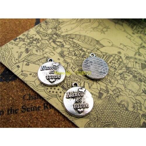 15pcs Spanish Charms Antiqued Silver Tone nunca es tarde(never too late)charm pendants 18x16mm