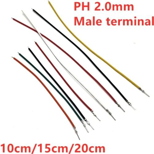 20PCS PH2.0 Male Terminal Wire Spacing 2.0mm Single Head Electronic Wire 10cm/20cm/30cm For PH Mating connector