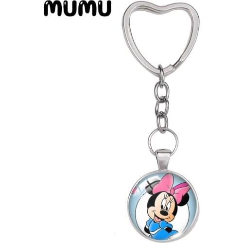 2021 New Minnie Mouse Keychain Sweet Mouses Heart Keyring Glass Dome Cabochon Jewelry Gifts Children