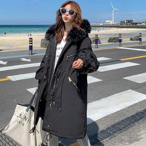 2020 Womens Winter Jacket Long Parkas Coat Down Cotton Liner Clothing Thicken Warm Hooded Fur Collar Long Chamarras De Mujer New