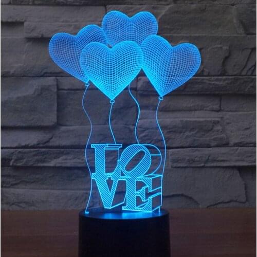 3D LED Night Lights Love Balloon with 7 Colors Light for Home Decoration Lamp Amazing Visualization Optical Illusion Awesome