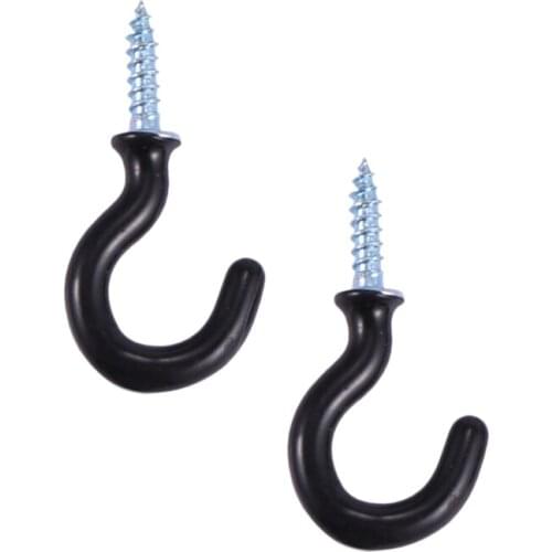 50 Pcs 1.1 inch Cup Mug Hooks Shouldered Metal Screw-in plastic coated Hanging Black Retail