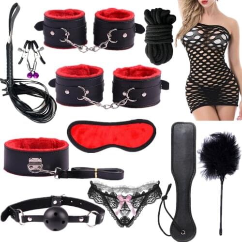 Exotic Sex Products For Adults Games Bondage Set BDSM Kits Handcuffs Sex Toys Whip Gag Tail Plug Women Accessories