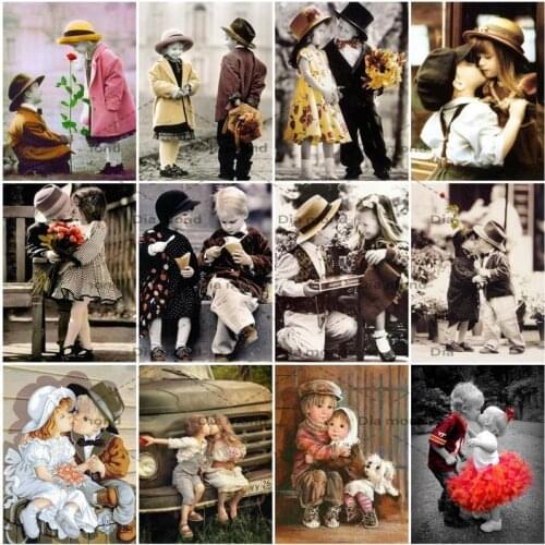 Full Square Diamond Embroidery Boy Girl Couple Mosaic Diamond Painting Couple Portrait Cross Stitch Needlework Home Decoration