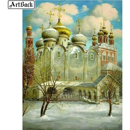 ARTBACK Diamond painting christian church icon 5d full square / round drill castle winter landscape resin diamond mosaic sticker