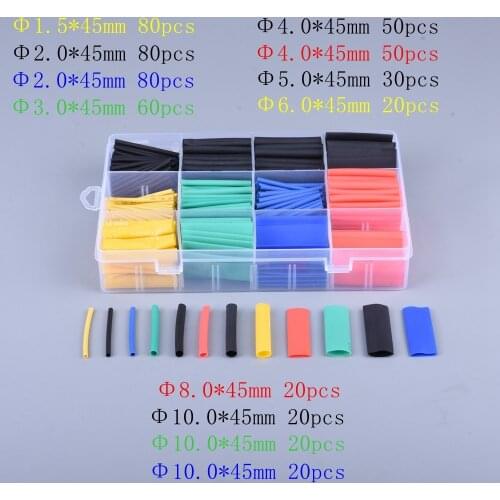 Free shipping 530pcs colours Polyolefin Shrinking Assorted 2:1 Heat Shrink Tube Wire Cable Insulated Sleeving Tubing Set