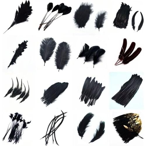 20pcs Black ostrich Goose Feathers for Crafts Party decoration DIY Dyed pheasant Feather for jewelry making home Wedding Plumes
