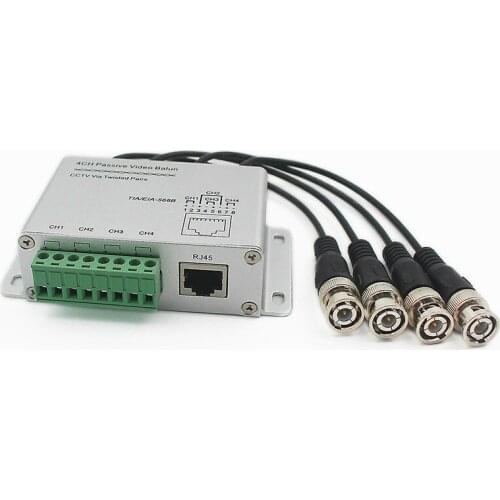 CCTV 4 Channel Passive Transmitter Video Balun BNC Male To UTP Rj45 Cat5 4 CH UTP Video Balun Transmission for CCTV System