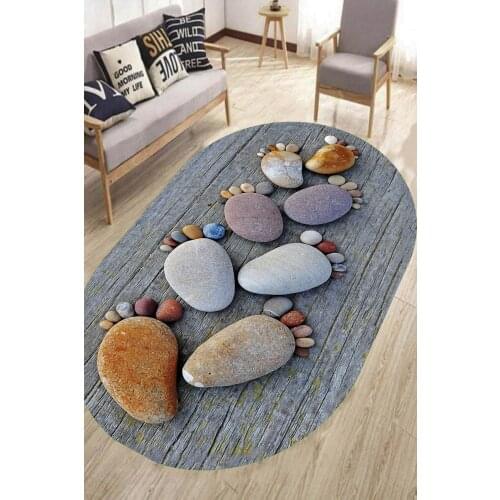 Ellipse Living Room Rug Decorative Trend Model Stone Feet Non-Slip Bottom Faux Leather Carpet Easy Clean Foal Feather Fabric Washable