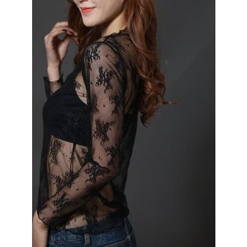Women Sexy Hollow Out Mesh Tops Ladies Net See Through T Shirt Transparent Undershirt Star Base Top Camisas Femininas Clubwear