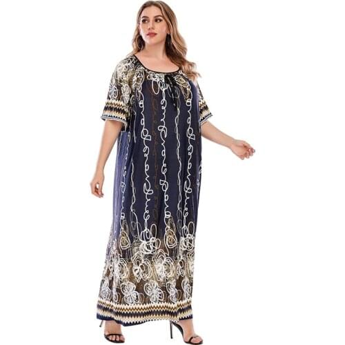 DOIB Print Flowers Pajamas Women Black Large Size Sleepwear Dress Loose Homewear Plus Size Nighgowns Summer Dress