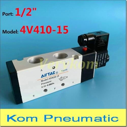 1/2'' BSP 2 Position 5 Port Air Solenoid Valves 4V410-15 Pneumatic Control Valve (4v41015) 24V dc 12v 110v 220v ac Airtac PT1/2