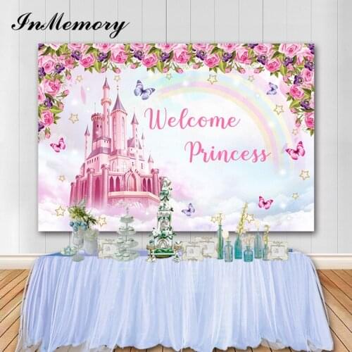 InMemory Butterfly Fantasy Castle Princess Birthday Party Background Girl Birthday Photography Backdrop Photo Booth Props Banner