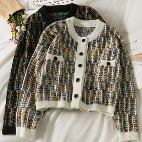 Sweater Cardigan Womens Short Single-breasted Sweater 2021 Fall Round Neck Long Sleeve All-match Soft Knit Sweater Top