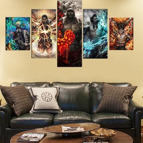 Canvas Painting Prints Home Decor 5 Panel ONE PIECE Admirals Navy Headquarters Senior General Wall Art Modular Pictures Poster