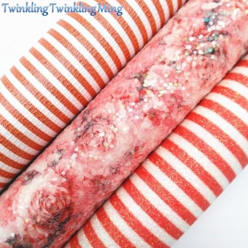 RED Chunky Glitter Sheet, 8"x11" Glitter Sheets, Stripes Faux Leather Sheet For Hair Bow & Earring Fabric Twinkling Ming XM080