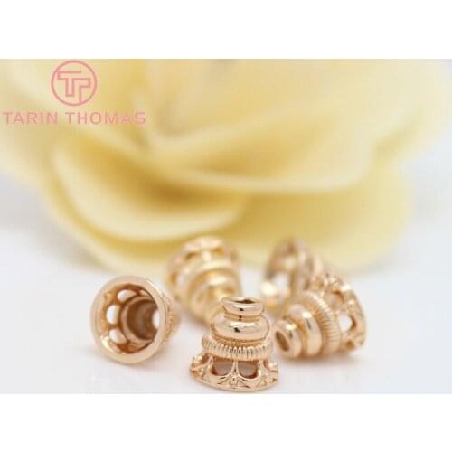 6PCS 10X9.5MM 24K Champagne Gold Color Plated Brass Beads Caps High Quality Diy Jewelry Accessories