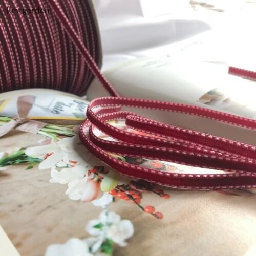 Kewgarden Dotted Line Stripe Wine Red Velvet Satin Ribbons 6mm Handmade Tape DIY Bowknot Ribbon Packing Riband 10m/lot