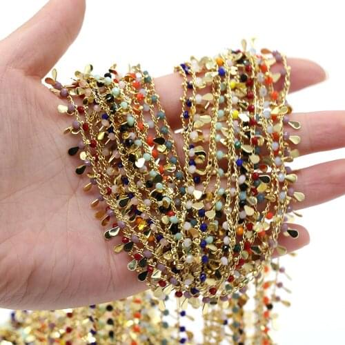 Handmade Copper Chains Crystal Beads Gold Wire Wrapped Beaded Rosary Chain For Jewelry Making DIY Necklaces Anklet 1 Meter