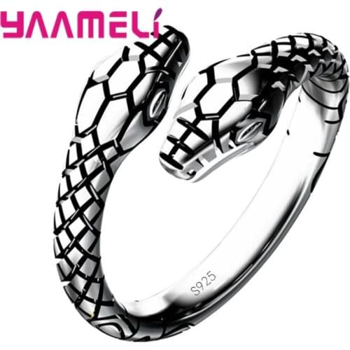 Minimalist Metal Snake Head Ring Genuine 925 Sterling Silver Adjustable Trendy Fine Jewelry for Men Women Unisex Bague Bijoux