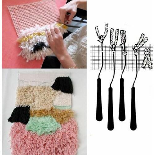 Latch Hooking Rug Kit Wooden Handle Metal Hook Latch Hook DIY Craft Latch Crochet Hook Mat Rug Embroidery Knitting Tool