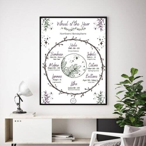 Wheel of the Year Grimoire Prints Book of Shadows Posters Pagan Holidays Witch Wall Art Canvas Painting Picture Home Room Decor