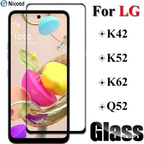 NicoTD Full Glue Tempered Glass For LG K42 K52 K62 9H Protective Glass on the For LG Q52 Full Screen Cover Screen Protector Film