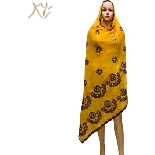 Latest Fashion African Women Scarfs Big Size 100% Cotton Embrodiery Scarf Dubai Muslim Shawls For Pray 200*103 cm