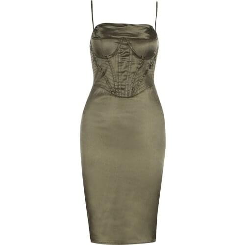 Summer New Fashion Womens Sleeveless Spaghetti Strap Dresses Drape Ruched Satin Sexy Backless Club Party Dress 2021