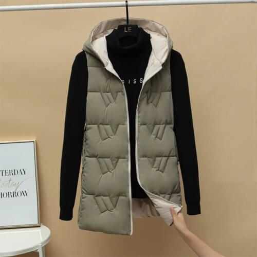 Autumn And Winter Ladies Fashion Vest Casual Plus Size Waistcoat Down Cotton Vest Mid-Length Outer Hooded Sleeveless Jacket