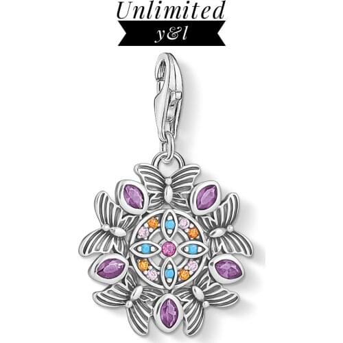 Purple CZ Butterfly Kaleidoscope Pendant Charms Fit DIY Bracelets Necklace 925 Sterling Silver Jewelry Women Men Accessories