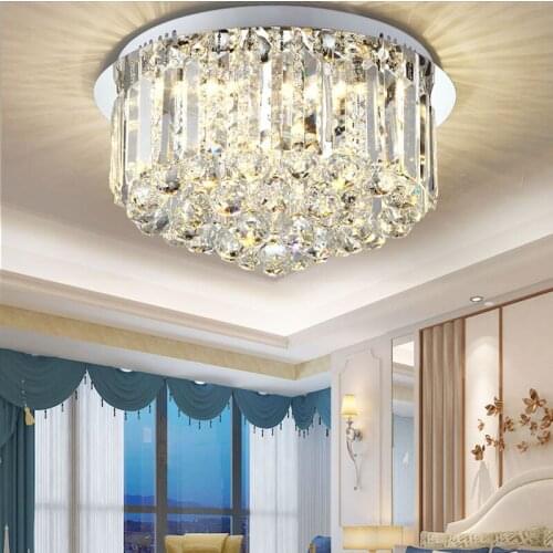 Simple modern three-color LED remote control round creative warm bedroom study crystal lamp lighting fixture led ceiling lamp