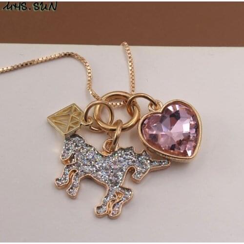MHS.SUN Girls Baby Charm Pendants Necklace Heart Unicorn Chain Necklace Jewelry For Child Toddler Party Gift Necklace