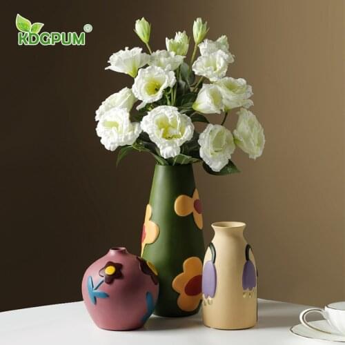 Modern Handmade Ceramic Vase Nordic Creative Painted Morandi Dried Flower Ornaments Home Decoration Furnishings