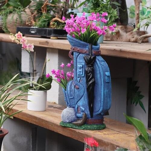 American Retro Resin Golf Bag Travel Bag Flowerpot Decoration Garden Balcony Figurines Crafts Outdoor Courtyard Ornaments Art