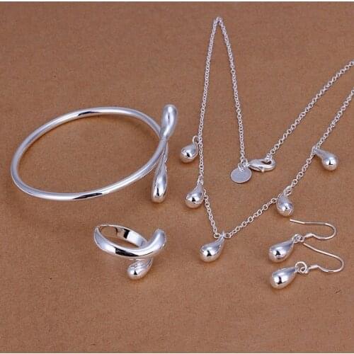 Wedding party A jewelry charm classic women necklace bangle Drop Earrings rings fashion Silver color jewelry sets S220