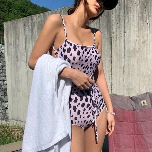 Source factory 2020 new one-piece swimsuit womens Korean leopard print backless bandage brick bikini cross-border supply