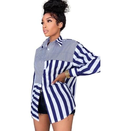 High Street Fashion Office Lady Vintage Long Sleeve Top Female 2021 New Heavy Industry Asymmetry Striped Casual Shirts Blouses