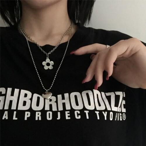 Korea Harajuku Heart Titanium Steel Necklaces for Women Heart Love Pendant Choker Necklace Clavicle Sweater Chains Jewelry Gift