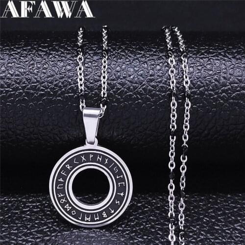 Rune Alphabet Pentacle Viking Stainless Steel Charm Necklace Women Silver Color Small Necklace Jewelry bijoux femme NXS02