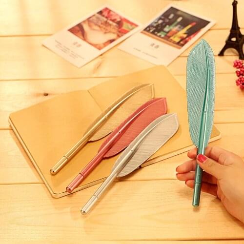 1/2/12 Pcs Feather Shaped Ballpoint Pen , Student Writing Office Stationery , Wedding Office Gift