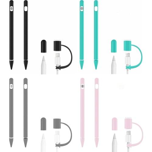 1PCS Soft Silicone Grip Sleeve Holder+1PCS Anti-loss Charging Cable Adapter Tether+2PCS Nib Covers for Apple Pencil Accessories