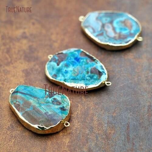 10Pcs Gold Plating Faceted Free Form Connector Sea Sediment Jaspers Connector For Sale Approx 40x25mm PC1008