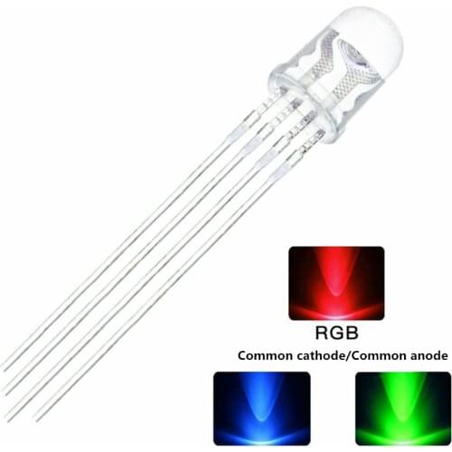 20PCS 5mm Full-color LED RGB Red/Green/Blue Common Cathode/Anode Four feet Transparent Highlight Color Light 5mm Diode Colorful